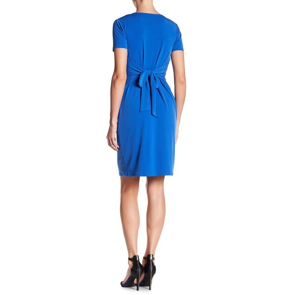 New NWT $98 Womens Designer T Tahari Trish Dress Blue Small S Wrap Waist SS Work - Picture 2 of 9